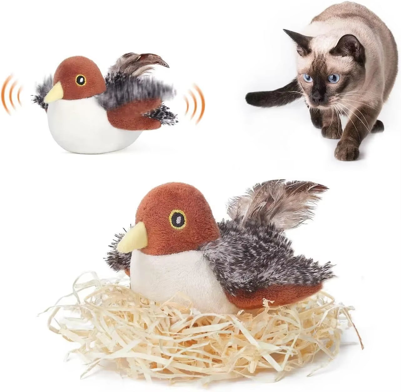 Cat Toy Flapping Bird Interactive Cat Toys Rechargeable Touch Activated Plush Toys Electric Bird Toy Washable Cat Plush Toys