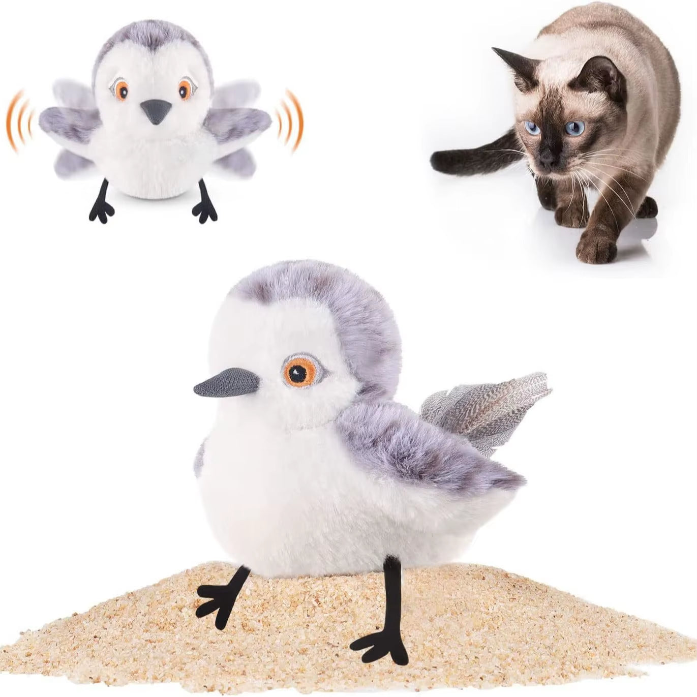 Cat Toy Flapping Bird Interactive Cat Toys Rechargeable Touch Activated Plush Toys Electric Bird Toy Washable Cat Plush Toys