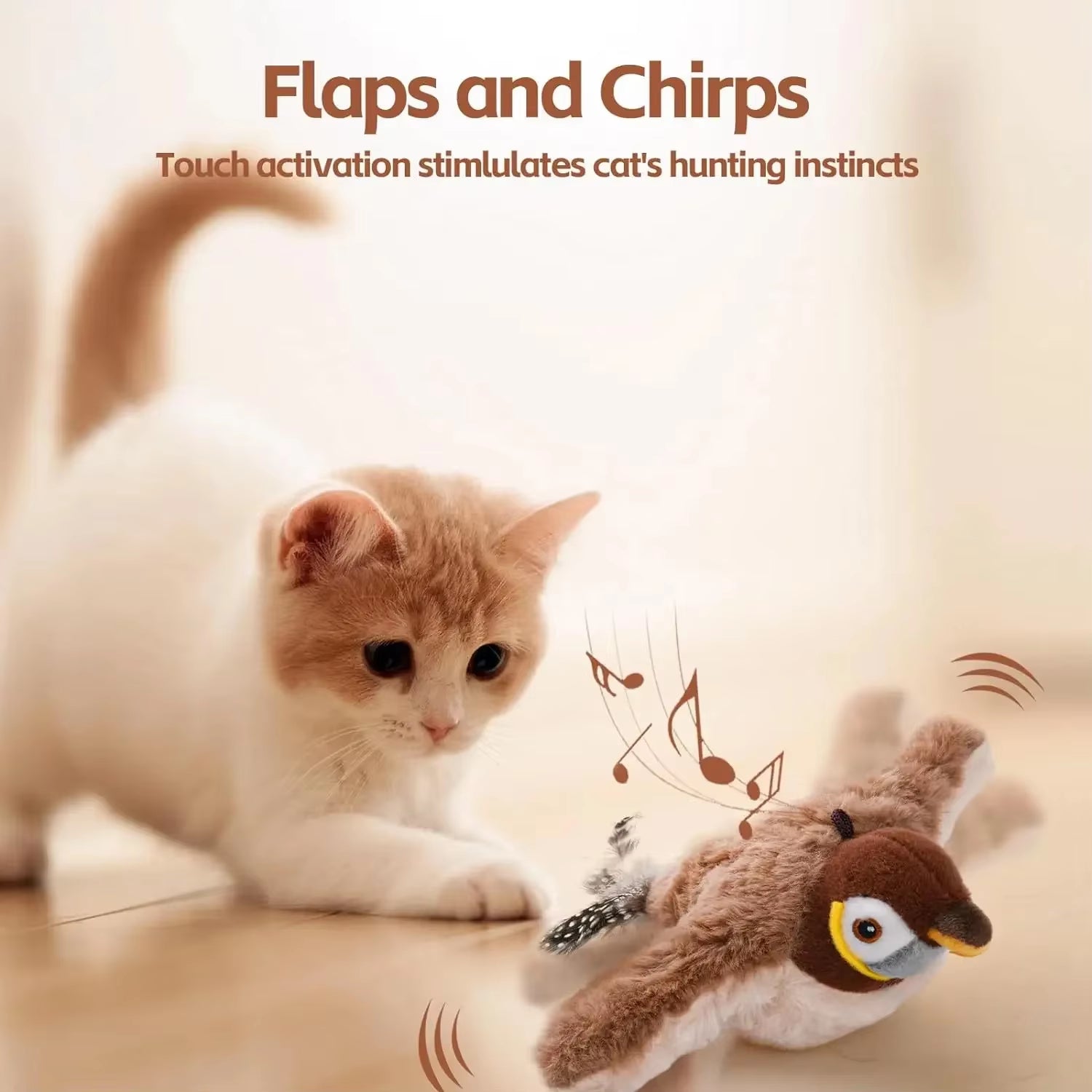 Cat Toy Flapping Bird Interactive Cat Toys Rechargeable Touch Activated Plush Toys Electric Bird Toy Washable Cat Plush Toys