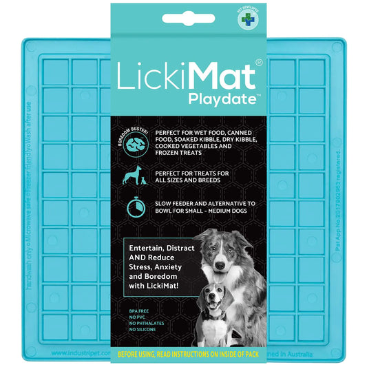 LickiMat Classic Playdate Slow Feeder for Dogs Lick Mat Boredom Anxiety Reducer Perfect for Food Treats Yogurt Liquid Food Peanut Butter Fun Alternative to a Slow Feed Dog Bowl Turquoise