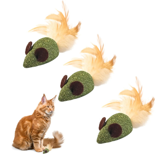 Mouse Toys for Cats[CONTAINS CATNIP: This cat mouse toy contains catnip which is a 100% natural herb. The catnip toy stimulates a harmless playful reaction in most cats. "FEEL OF REAL PREY: The catnip mice feature soft mice shape velvet ears and feather d
