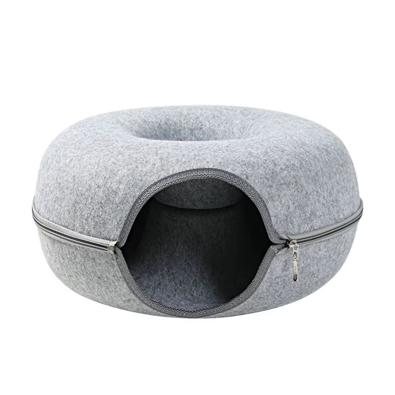 Round Tunnel Bed for Cats Removable round for Cat Toy Felt with Peephole for Cat Tube House for Small Pet Rabbit Kitten