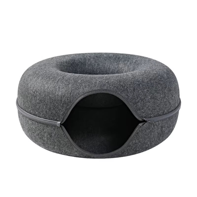 Round Tunnel Bed for Cats Removable round for Cat Toy Felt with Peephole for Cat Tube House for Small Pet Rabbit Kitten