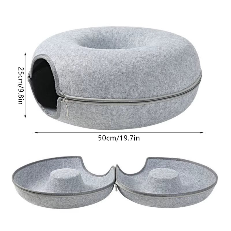 Round Tunnel Bed for Cats Removable round for Cat Toy Felt with Peephole for Cat Tube House for Small Pet Rabbit Kitten