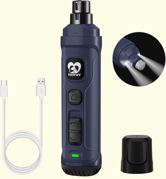 Dog Nail Grinder with 2 LED Light - New Version 2-Speed Powerful Electric Pet Nail Trimmer Professional Quiet Painless Paws Grooming & Smoothing for Small Medium Large Dogs and Cats (Blue)