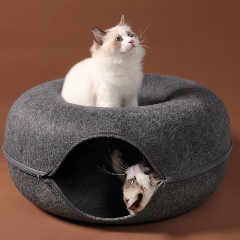 Round Tunnel Bed for Cats Removable round for Cat Toy Felt with Peephole for Cat Tube House for Small Pet Rabbit Kitten