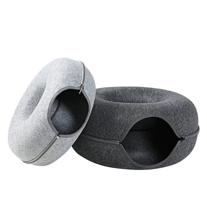 Round Tunnel Bed for Cats Removable round for Cat Toy Felt with Peephole for Cat Tube House for Small Pet Rabbit Kitten