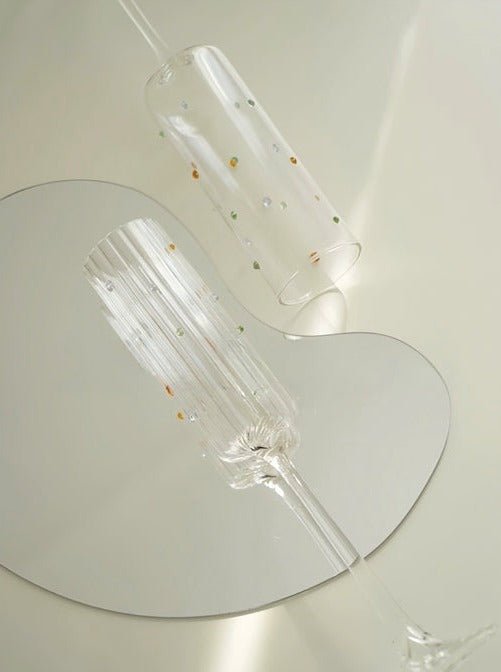TrueTread Handblown Rainbow Sprinkles Champagne Flutes Set of 2 Pcs - Whimsical Wine Glasses
