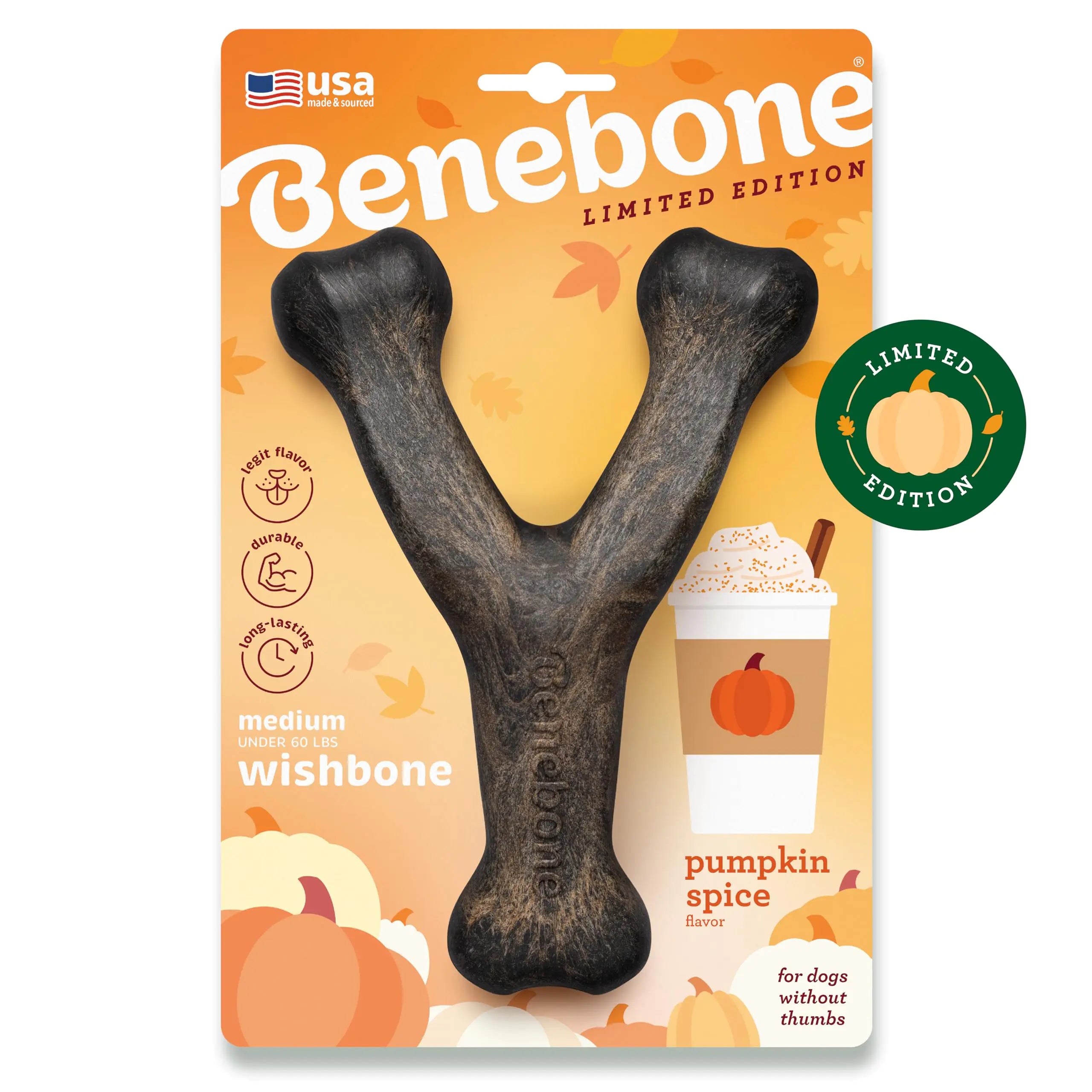 Benebone Pumpkin Spice Wishbone – Limited Edition Flavor Durable Dog Chew Toy for Aggressive Chewers Made in USA Medium - Paw's & Price's