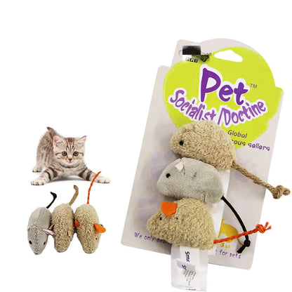 Plush Realistic Mouse Cat Toy Set of 3 Interactive