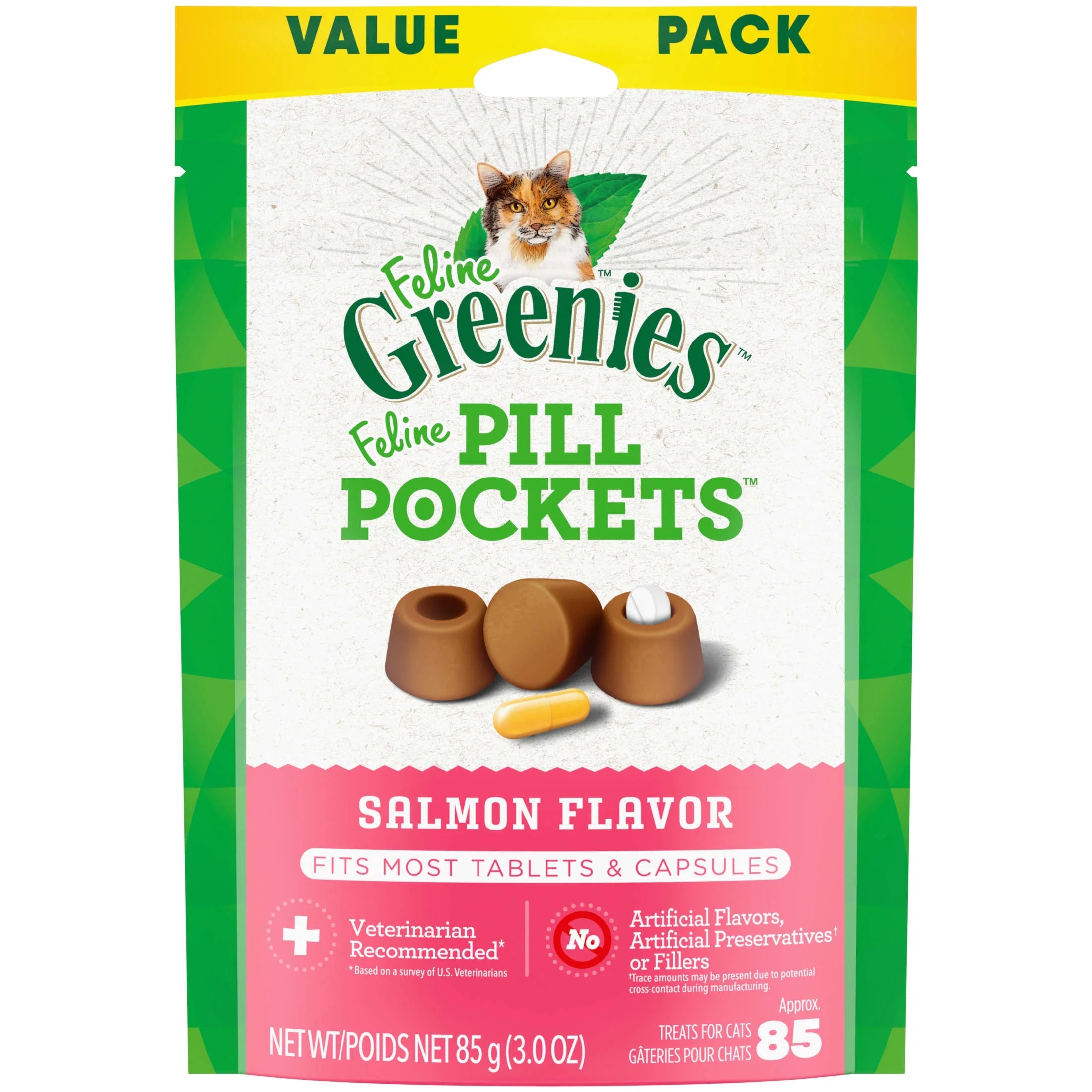 Feline  Pill Pockets for Cats Natural Soft Cat Treats, Salmon Flavor, 3 Oz Pack (85 Treats)