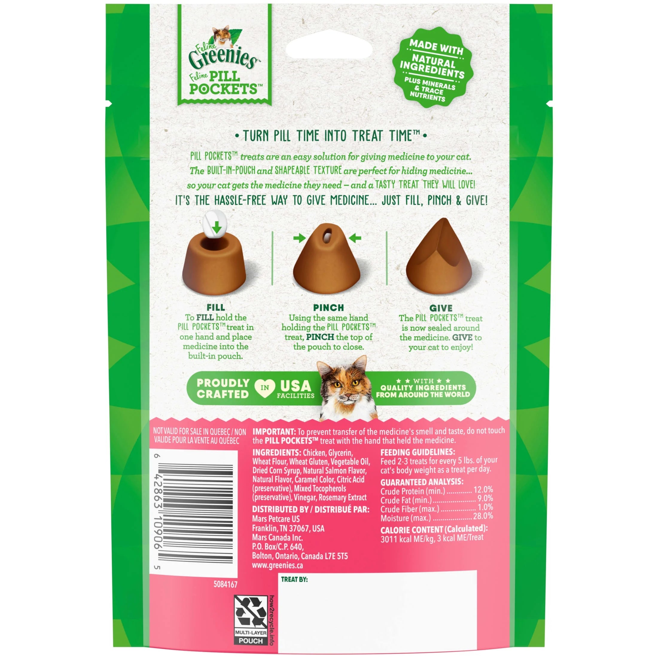 Feline  Pill Pockets for Cats Natural Soft Cat Treats, Salmon Flavor, 3 Oz Pack (85 Treats)