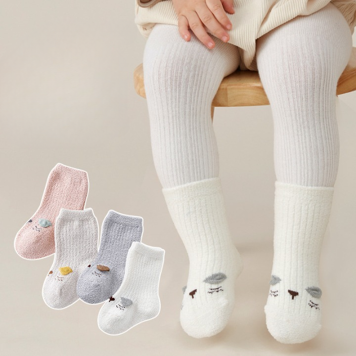 TrueTread Baby Cartoon Pattern Coral Fleece Comfy Mid-Tube Socks